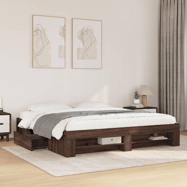 vidaXL Bed Frame without Mattress Brown Oak 200x200 cm Engineered Wood