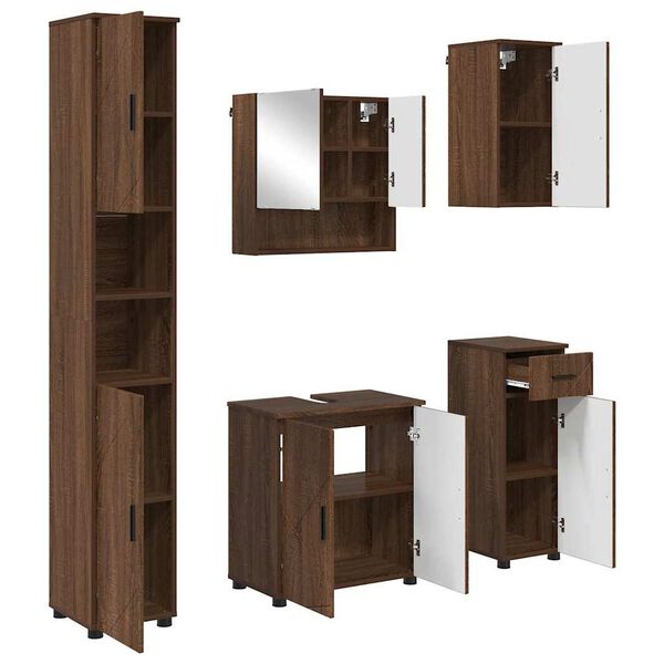 vidaXL Bathroom Furniture Set 5 pcs Brown Oak Engineered wood & Metal