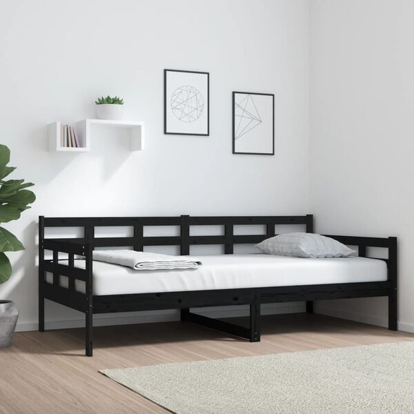 vidaXL Day Bed without Mattress Black Solid Wood Pine 90x190 cm Single