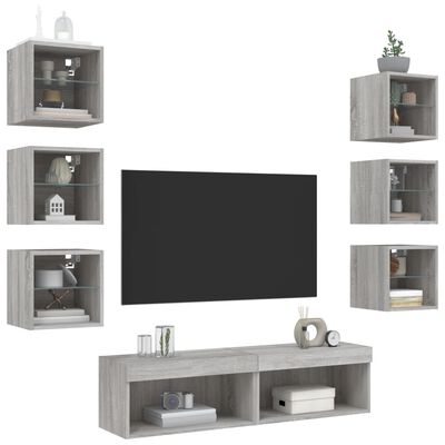 vidaXL 8 Piece TV Wall Units with LED Grey Sonoma Engineered Wood