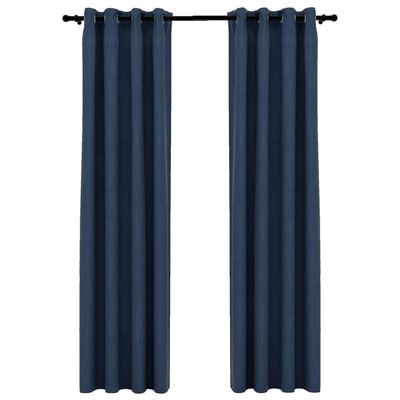 vidaXL Linen-Look Blackout Curtains with Grommets 2 pcs Blue 140x245cm