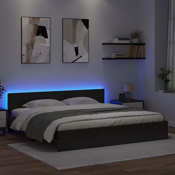 vidaXL Bed Frame with Headboard Black Oak 200 x 200 cm Engineered Wood