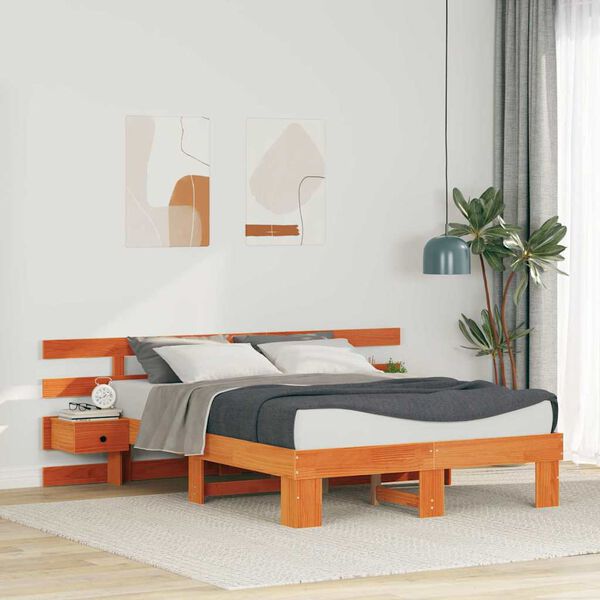 vidaXL Bed Frame with Headboard Brown 120 x 190 cm Solid Pine Wood
