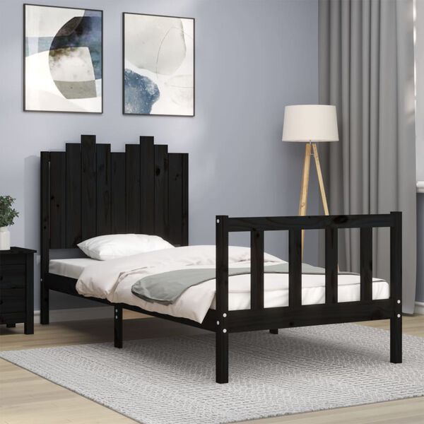 vidaXL Bed Frame without Mattress Black 90x190 cm Single Solid Wood Pine