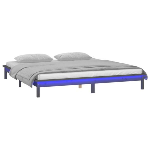 vidaXL LED Bed Frame without Mattress Grey 140x190 cm Solid Wood