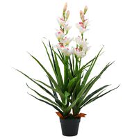 vidaXL Artificial Cymbidium Orchid Plant with Pot 100 cm Green