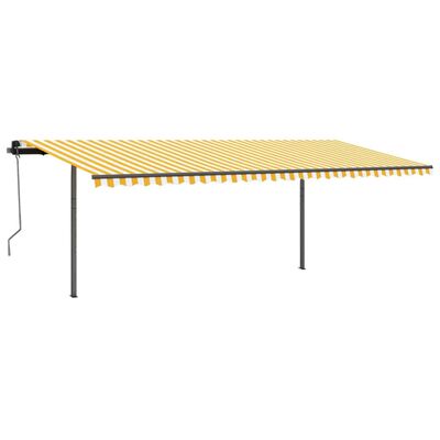 vidaXL Manual Retractable Awning with Posts 3.5x2.5 m Yellow & White