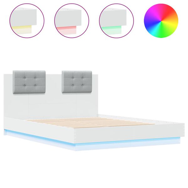 vidaXL Bed Frame with LED without Mattress White 135x190 cm Double