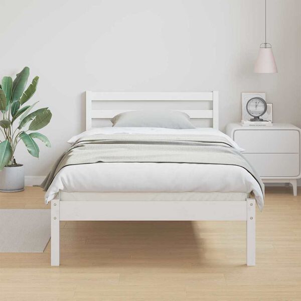 vidaXL Bed Frame White 215.5 x 105.5 x 69.5 cm Solid Pine Wood
