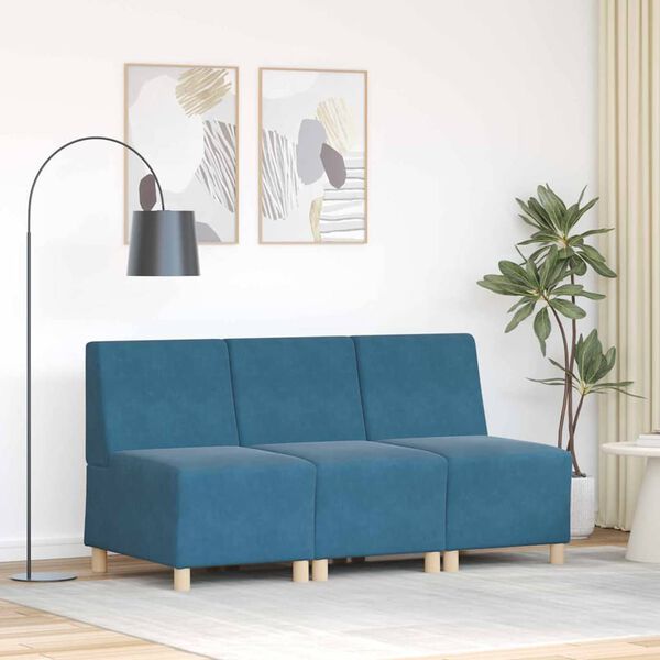 vidaXL Modular Sofa Unit Armless 3 pcs Blue 55 x 74 x 82 cm Velvet