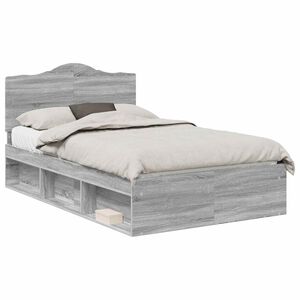 vidaXL Bed Frame Grey Sonoma 120 x 190 cm Solid Pine Wood