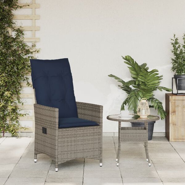 vidaXL Reclining Garden Chair with Cushions Grey Poly Rattan