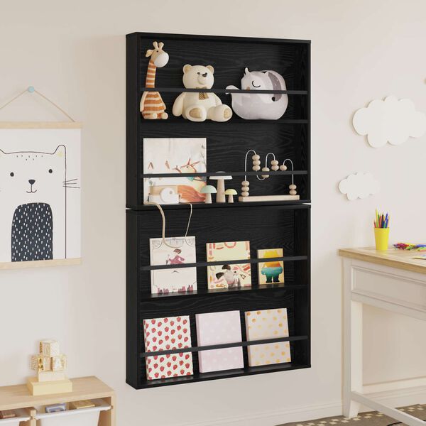 vidaXL Magazine Rack 2 pcs Black Oak 80 x 12 x 70 cm Engineered Wood