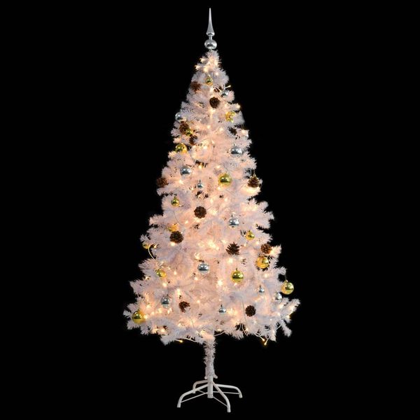 vidaXL Artificial Pre-lit Christmas Tree with Baubles White 180 cm