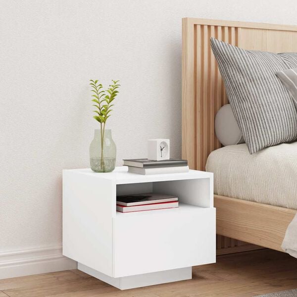 vidaXL Bedside Cabinet with LED Lights White 40x39x37 cm