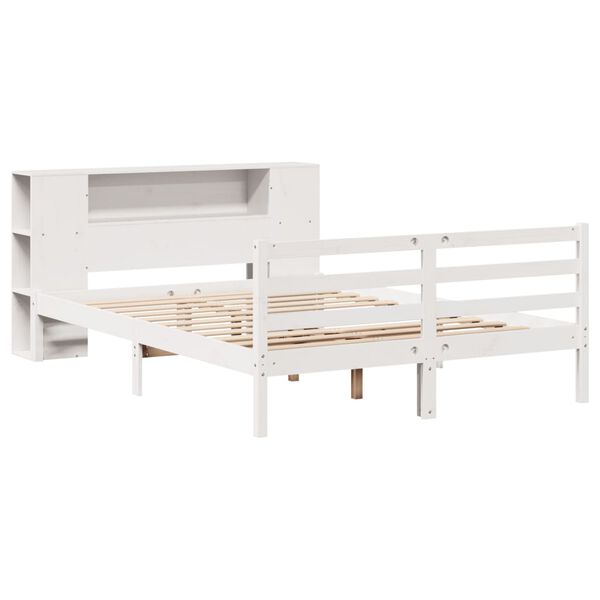 vidaXL Bookcase Bed without Mattress White 150x200 cm King Size Solid Wood Pine