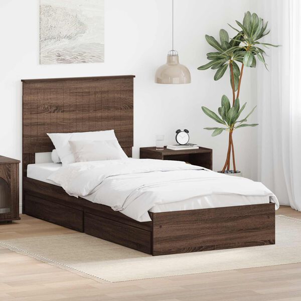 vidaXL Storage Bed with Drawer Brown Oak 90 x 200 cm Engineered Wood