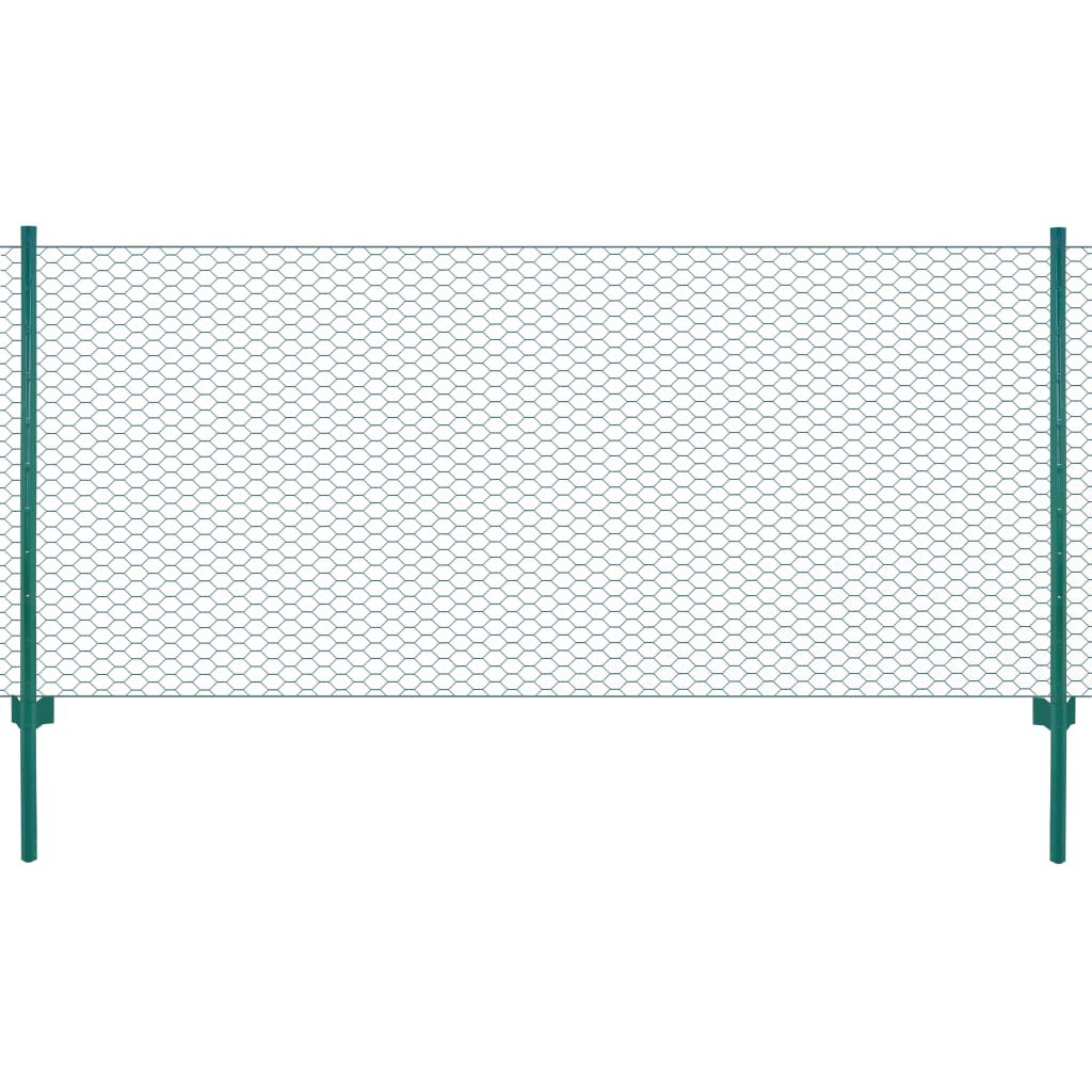 vidaXL Wire Mesh Fence with Posts Steel 25x1 m Green