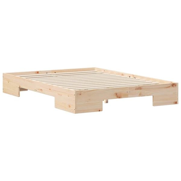 vidaXL Floor Bed Frame with Storage Brown 135 x 190 cm Solid pine wood