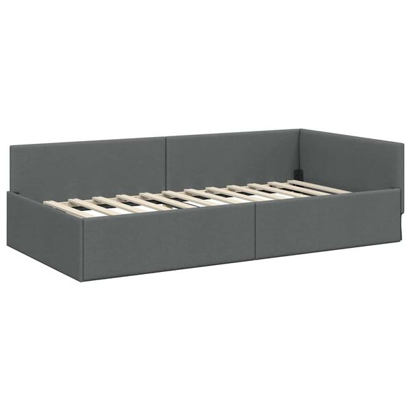 vidaXL Corner Bed Frame with Headboard Dark Grey 90 cm x 200 cm Velvet