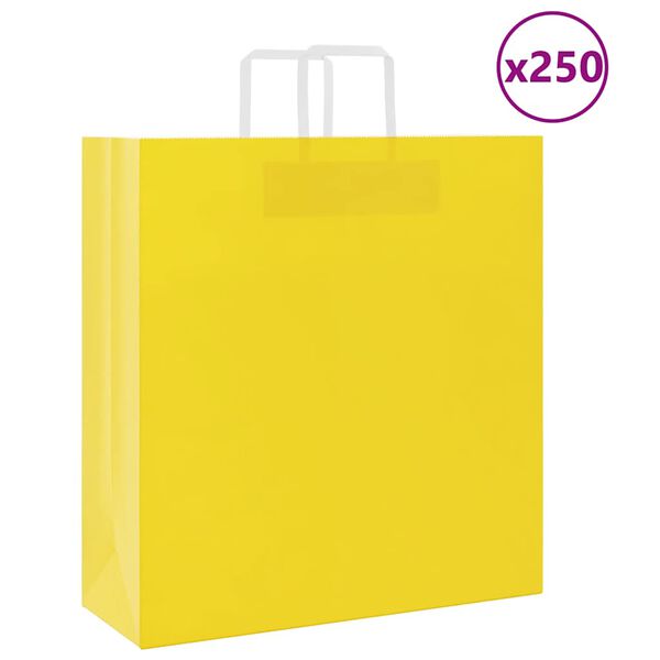 vidaXL Paper Bags 250 pcs with Handles Yellow 45x17x48 cm