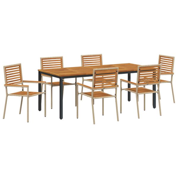 vidaXL Garden Dining Set 7 pcs Beige and Brown Poly Rattan