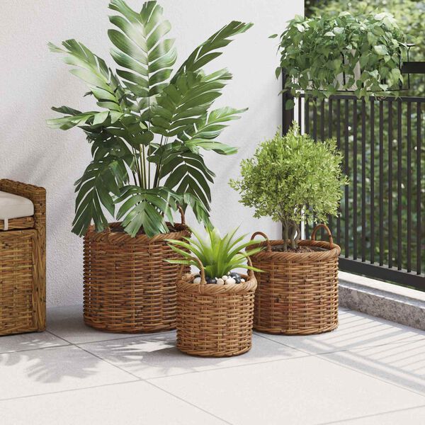 vidaXL Planter Basket with Storage 3 pcs Brown Kubu Rattan