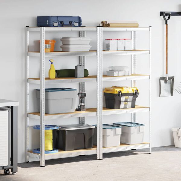 vidaXL 5-Layer Storage Shelves 2 pcs Silver Steel&Engineered Wood