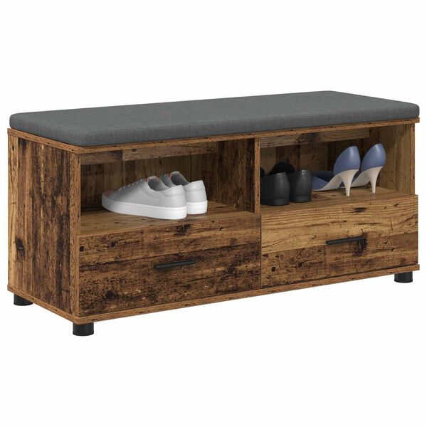 vidaXL Hall Bench with Cushion with Drawer Old Wood 100 x 38 x 46 cm