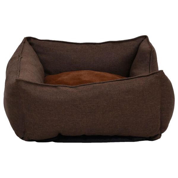 vidaXL Dog Bed Brown 65x50x20 cm Linen Look Fleece