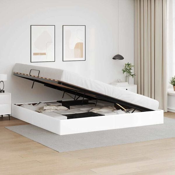 vidaXL Storage Bed with Mattress Pure White 200 x 200 cm Faux leather