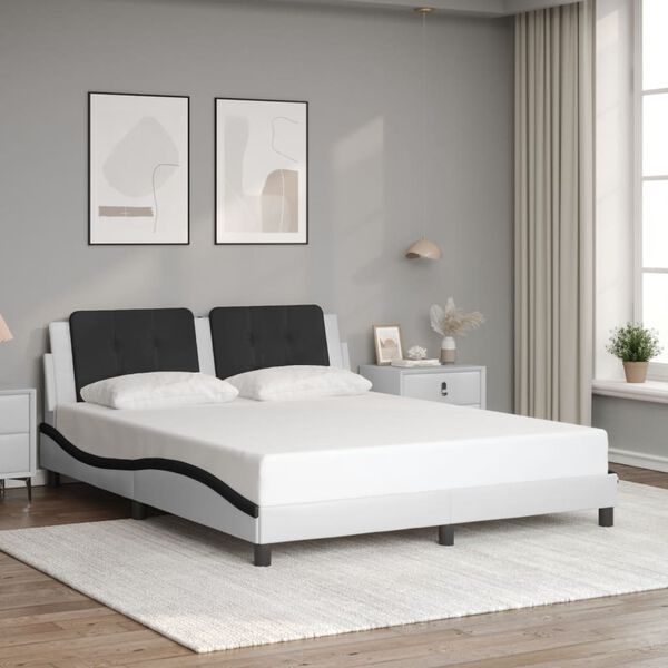 vidaXL Bed Frame without Mattress "Zadar" White and Black 160x200 cm Faux Leather