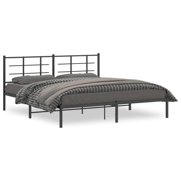 vidaXL Metal Bed Frame without Mattress with Headboard Black 183x213cm