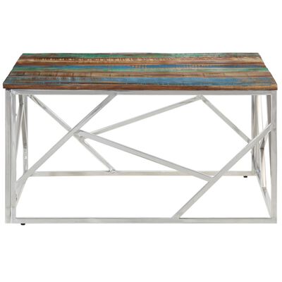 vidaXL Coffee Table Silver Stainless Steel and Solid Reclaimed Wood