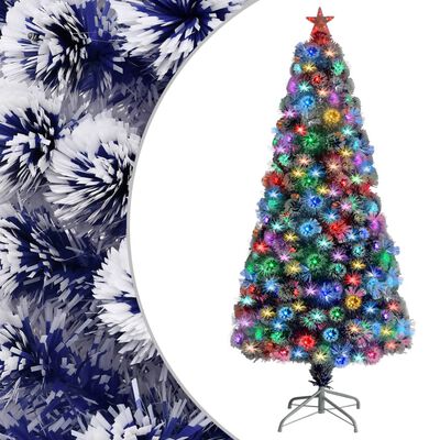 vidaXL Artificial Pre-lit Christmas Tree White&Blue 150 cm Fibre Optic