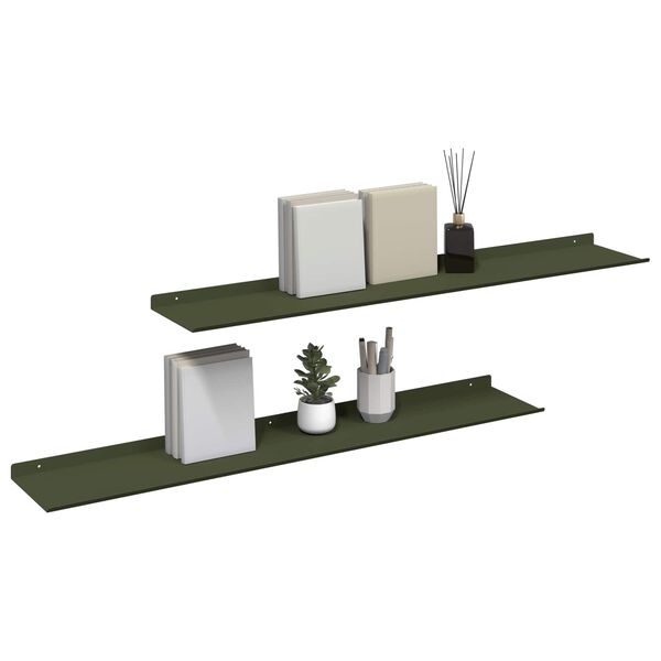 vidaXL Floating Shelf 2 pcs Olive Green 100 x 18 x 2.5 cm Steel