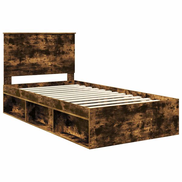 vidaXL Bed Frame Smoked Oak 100 x 200 cm Solid Pine Wood