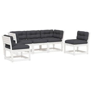 vidaXL 5 Piece Garden Sofa Set with Cushions White Solid Wood Pine
