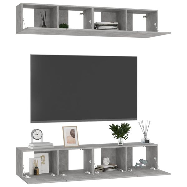 vidaXL TV Cabinets 4 pcs Concrete Grey 80x30x30 cm Engineered Wood