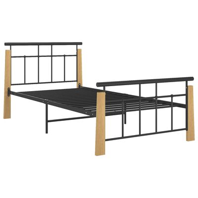 vidaXL Bed Frame Metal and Solid Oak Wood 90x200 cm