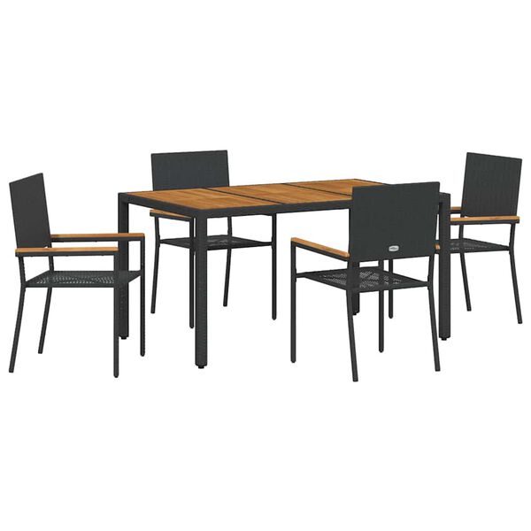 vidaXL Garden Dining Set 5 pcs Black Poly Rattan