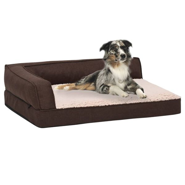 vidaXL Ergonomic Dog Bed Mattress 90x64 cm Linen Look Fleece Brown