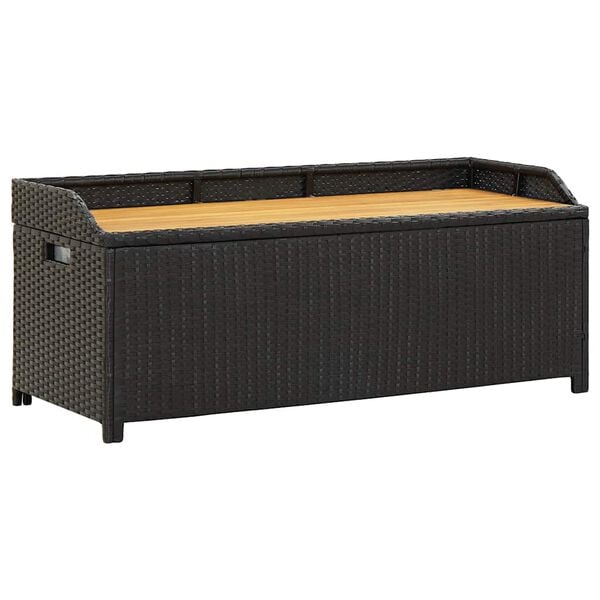 vidaXL Storage Bench Mix Beige 100x50x52 cm Poly Rattan and Acacia Wood