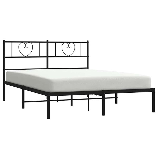 vidaXL Metal Bed Frame without Mattress with Headboard Black 135x190cm