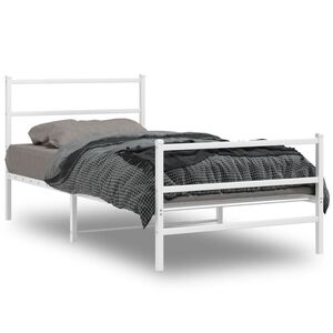 vidaXL Metal Bed Frame without Mattress with Footboard White 107x203cm