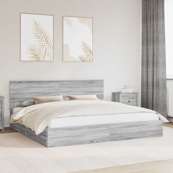 vidaXL Storage Bed Grey Sonoma 200 x 200 cm Engineered Wood