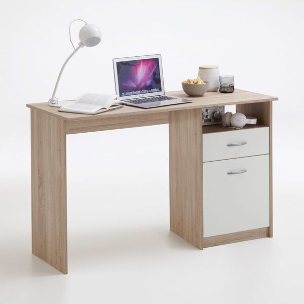 FMD Desk with 1 Drawer 123x50x76.5 cm Oak and White