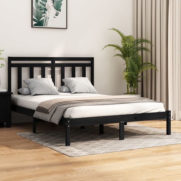 vidaXL Bed Frame without Mattress Black 140x190 cm Solid Wood