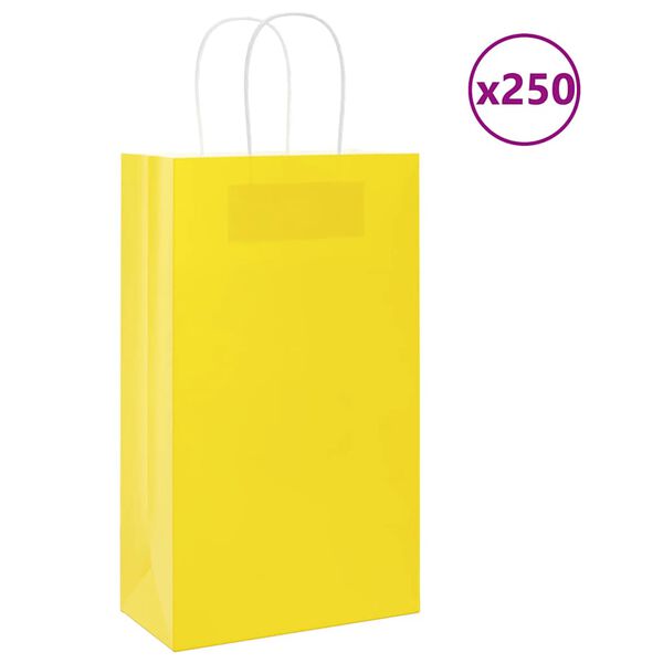 vidaXL Paper Bags 250 pcs with Handles Yellow 21x11x36 cm