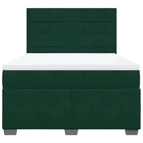 vidaXL Box Spring Bed with Mattress Dark Green 140x190 cm Velvet